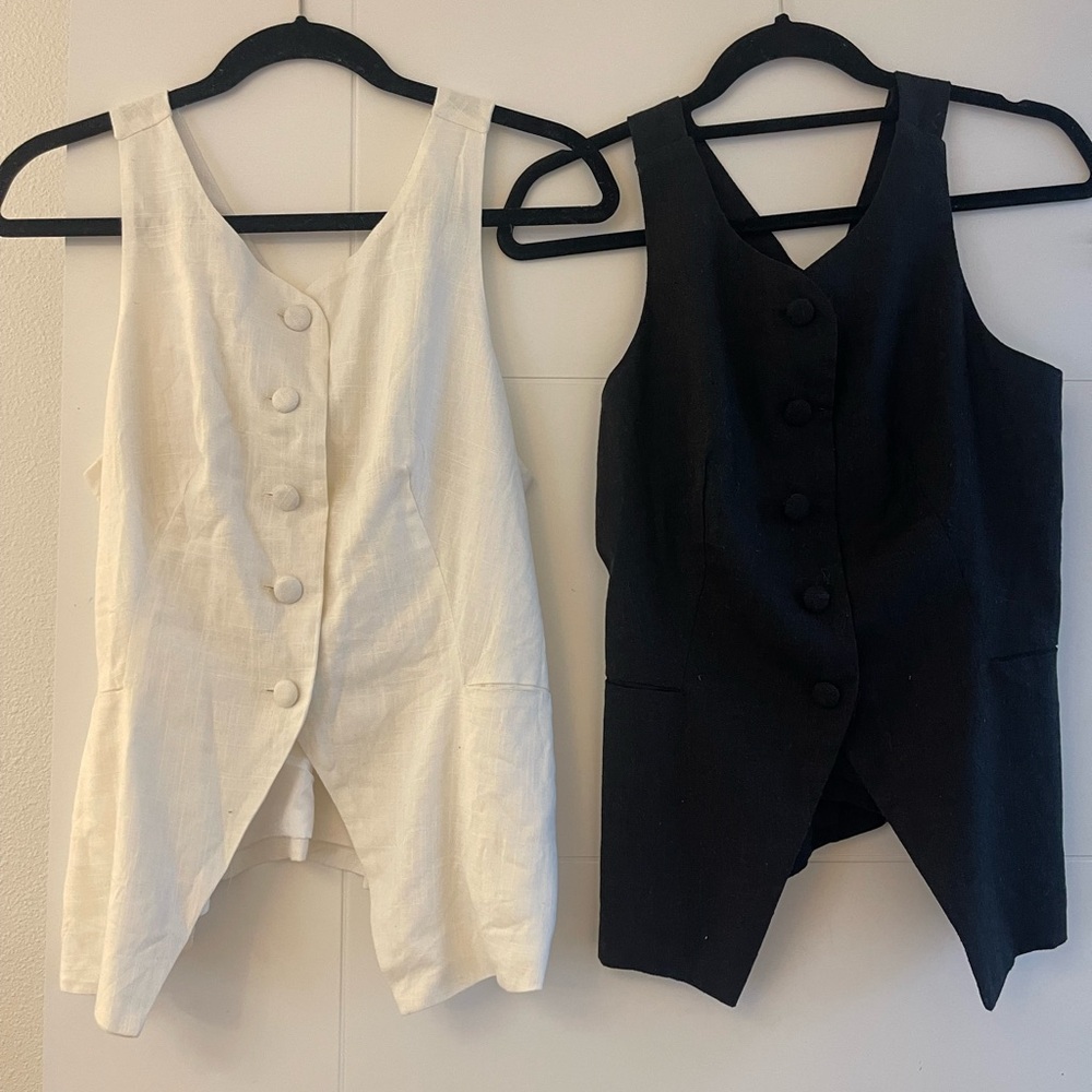 Linen blend vests black and white. Never worn